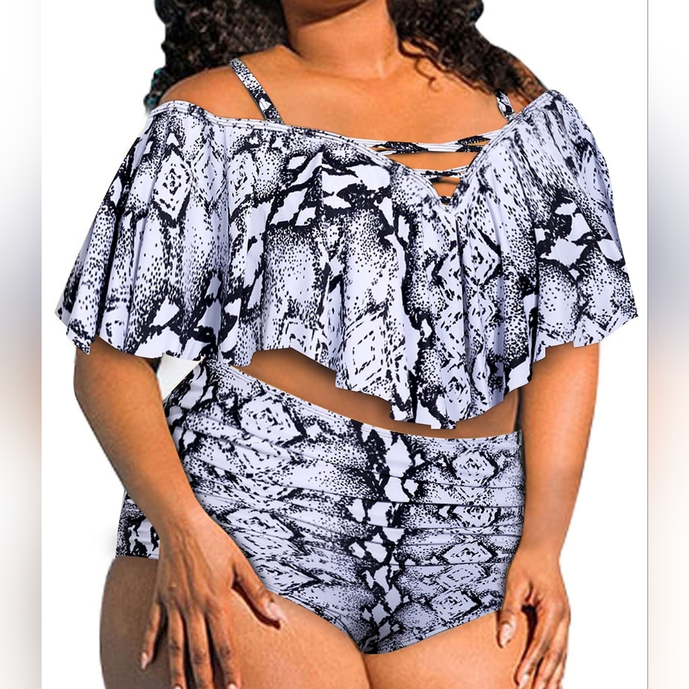 New‎ Plus Size Off The Shoulder High Waist Bikini 915 Ruffle Plus Size 20